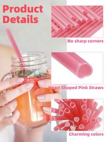 心形吸管，可重复使用塑料吸管，粉色吸管，适用于情人节、生日派对、新娘送礼会、婚礼等场合，厨房用品，礼品，学习用品 - 粉色 - 查看 6