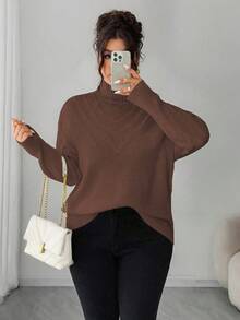 Elenzga pull femme grande taille col V couleur unie, hiver - Marron - Voir 7