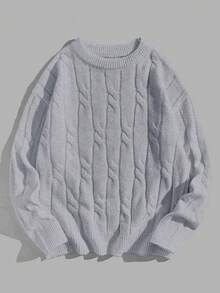 SWAVVY 男士休闲纯色圆领长袖毛衣，秋冬季 - 深灰色 - 查看 4