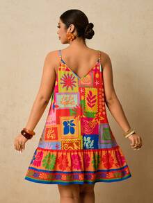 Travachic Plus Size Sleeveless Colorful Vintage Ruffle Hem Summer Dress