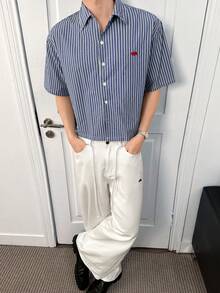 ESTAVOR Áo sơ mi nam cài cúc, họa tiết kẻ sọc, kiểu dáng thường ngày - Màu xanh lam - Xem 6