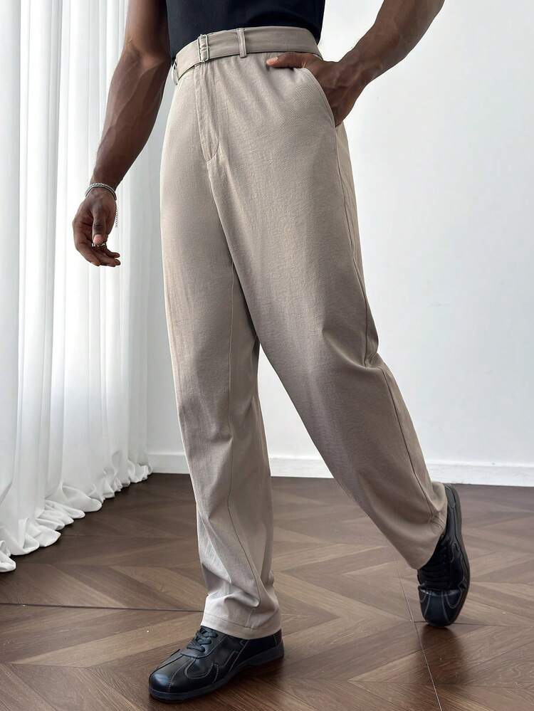 Manfinity Homme 男士宽松舒适直筒裤，可调节腰围，休闲、通勤、居家皆宜 - 灰色 - 查看 5