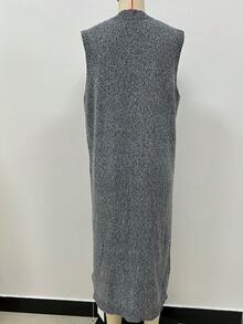 Chiquease Váy dệt kim mềm mại không tay cổ chữ V màu trơn tối giản dành cho nữ - Xám - Xem 2