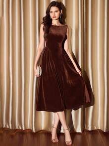 Vintamour Váy dự tiệc cocktail ngày lễ cổ điển thanh lịch dành cho nữ có túi, váy dạ hội đính ngọc trai nhung, trang phục mùa thu cho nữ, trang phục Halloween, trang phục mùa đông, váy Giáng sinh mùa đông cho nữ, trang phục mùa thu cho nữ, trang phục Halloween cho nữ, trang phục Giáng sinh cho nữ, váy dự tiệc Giáng sinh, váy năm mới, trang phục Lễ tạ ơn cho nữ, váy dự tiệc thanh lịch - Cà phê - Xem 6