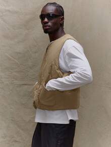 Musero Men Reversible Lightweight Padded Zip Through Vest Winter Coat Spring Summer Holiday Vacation - Apricot - View 3