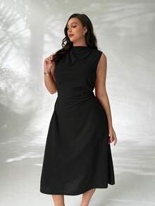 Firerie 女士优雅简约精致浪漫甜美日常通勤婚礼派对音乐节度假褶皱A字迷你连衣裙，红色吊带 - 黑色 - 查看 5