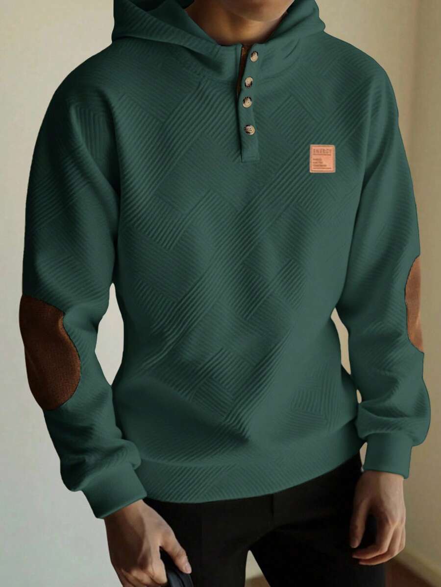 SHEIN 青少年男童休闲舒适百搭侧边撞色半拉链卫衣,适合秋冬季节,酒红色波西米亚哥特风 Y2K 锐舞派对度假节日圣诞节秋冬复古休闲舒适风 - 墨綠色 - 查看 1