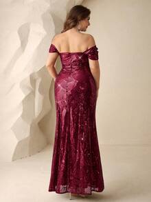 Coutiva 奢华亮片正式礼服，高端优雅派对礼服 - 酒紅色 - 查看 3