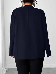 Elenzga 大码女式休闲系带纯色衬衫 - 藏蓝色 - 查看 2