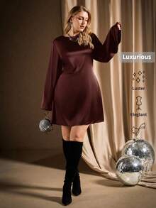 Auralis Backless Plunging Neck Flare Sleeve Cropped A-Line Mini Satin Party/Birthday Date Dress Elegant Sexy Draped Neck Concert Plus Size Maxi Dress Office Lady Chic Midi Dress Luxury Dress For Women Long Sleeve Elegant Dress Satin Dress Elegant - Coffee Brown - View 5