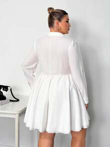 Truni 大码纯色前开襟休闲百搭长袖连衣裙/秋冬 - 白色 - 查看 2