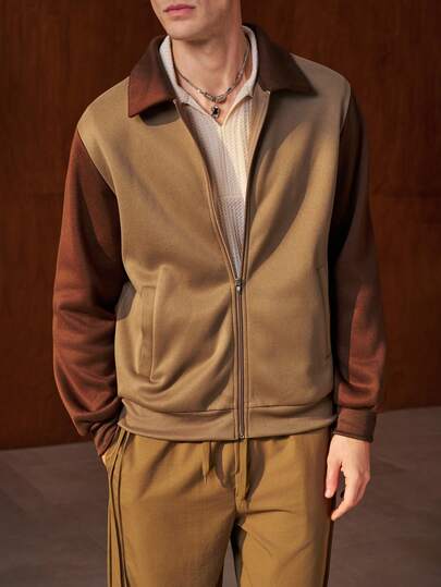 Airaco Men's Contrast Color Zipper Collar Casual Sweatshirt