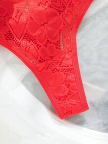 MidnightGlam Rhinestone Decor Lace Sexy Thong Panty Bridallingerie, Lingerie For Women,Sexy,Valentine's Day,Wedding - Red - View 3