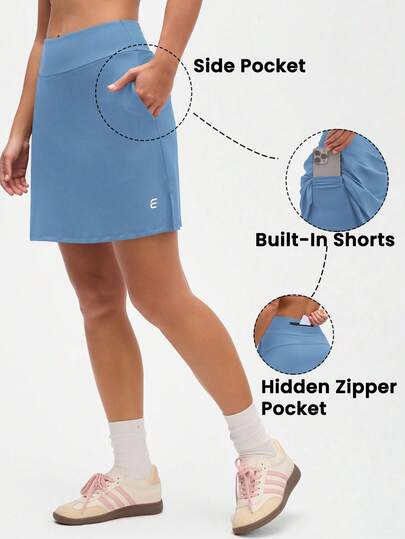 Eassivo Eassivo Falda pantalón corta azul lisa con bolsillo con cremallera, falda negra de rendimiento, falda deportiva para correr, falda pantalón deportiva para mujeres, falda de ejercicio, falda pantalón para mujeres con bolsillos