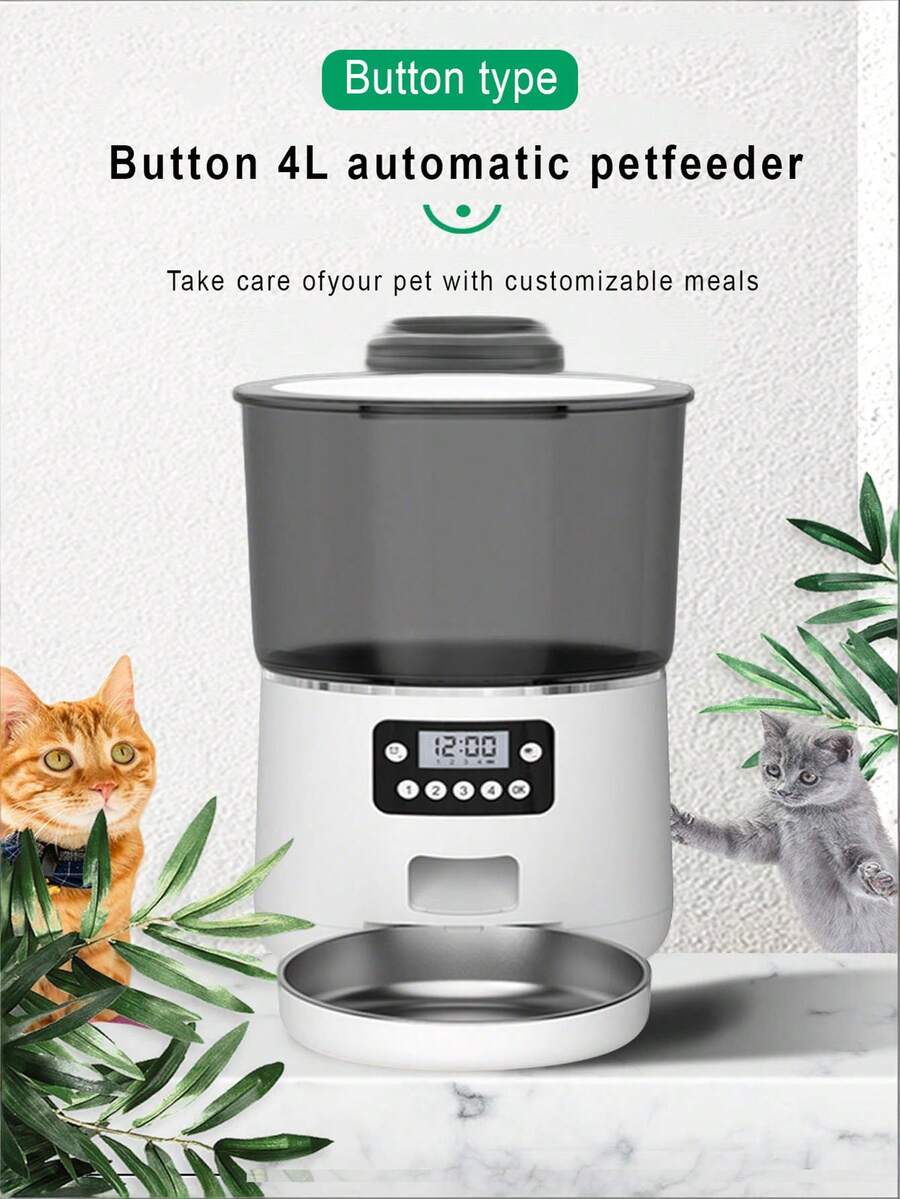 Teckwe FPP040 Pet Intelligent Automatic Feeder With Timed And Quantitative Feeding, Plug-In Button Feeder No Longer Worry About Your Pets Not Eating On Time When You're Away On Errands USB-Powered