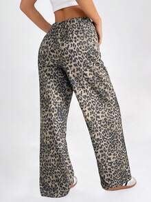 SHEIN PETITE 女士豹纹简约日常长裤 - 棕色 - 查看 3