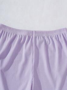 SHEIN Explorewe 2pcs/Set Tween Girls White Tank Top And Khaki Pants, Casual Style - Purple - View 5