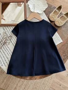 可爱拼接蝴蝶结针织短袖连衣裙，女婴夏季款 - 彩色 - 查看 7