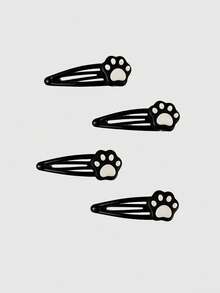 ROMWE Anime 4 Black And White Cat Claw Hairpins, Cute Claw BB Hairpins, Daily Versatile Cartoon Hair Accessories. - Black and White - View 2