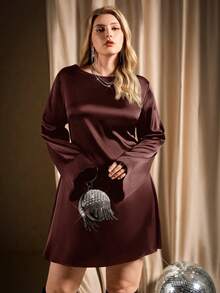 Auralis Backless Plunging Neck Flare Sleeve Cropped A-Line Mini Satin Party/Birthday Date Dress Elegant Sexy Draped Neck Concert Plus Size Maxi Dress Office Lady Chic Midi Dress Luxury Dress For Women Long Sleeve Elegant Dress Satin Dress Elegant - Coffee Brown - View 6