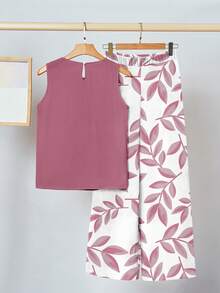 SHEIN Clasi 两件套女士休闲碎花套装，适合夏季穿着 - 粉色 - 查看 2