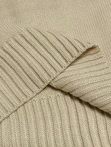 Elenzga Suéter de cuello en V de unicolor para mujer de talla grande, para invierno - Caqui - Ver 3