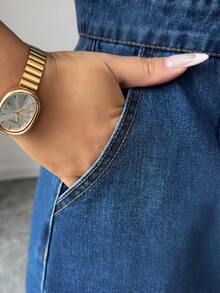 Elenzga Women's Cinched Waist Design Sense New Denim Dress Summer Elegant - Medium Wash - View 5