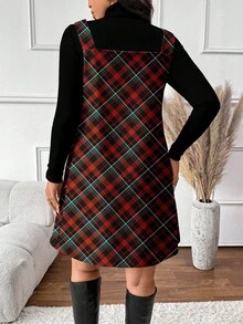 SHEIN Frenchy 格子圣诞氛围图案优雅格子印花加大码女装两件套，适合秋冬季、情人节、新年等节日，女式外套 - 彩色 - 查看 2