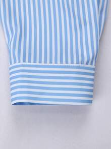 Franclia 休闲优雅宽松系领拼接荷叶边下摆大码女式衬衫 - 藍色 - 查看 4