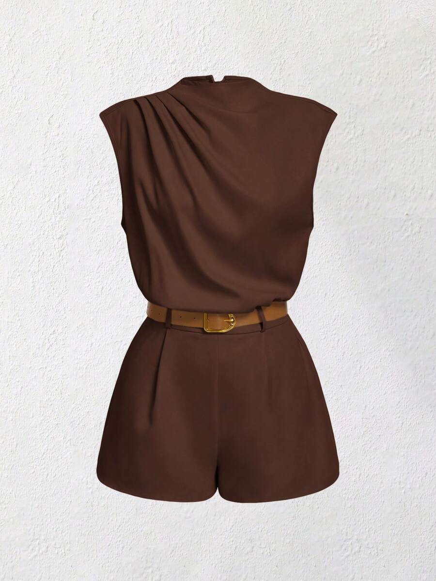 SHEIN MOD HIGH NECK SOLID POCKET JUMPSUIT WITH BELT