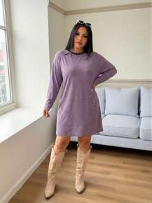 SHEIN LUNE 大码女士休闲条纹圆领长款T恤裙，秋季情人节女士连衣裙，商务休闲女士度假装，端庄连衣裙，机场装，波西米亚风连衣裙，度假装，夜店装，热带风情连衣裙，春夏生日装，狂欢节装 - 彩色 - 查看 6