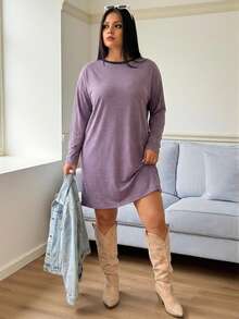 SHEIN LUNE 大码女士休闲条纹圆领长款T恤裙，秋季情人节女士连衣裙，商务休闲女士度假装，端庄连衣裙，机场装，波西米亚风连衣裙，度假装，夜店装，热带风情连衣裙，春夏生日装，狂欢节装 - 彩色 - 查看 10