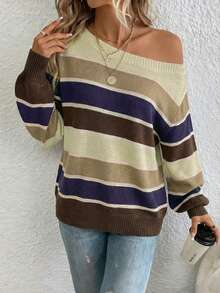 SHEIN LUNE Damen Lässiger Off-Shoulder Pullover, geeignet für Herbst/Winter - Verschiedenfarbig - View 4