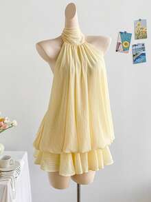 Soleia Váy ngắn thắt eo màu vàng nhạt thanh lịch, Bohemian, Boho, Kỳ nghỉ, Quần áo nữ mùa thu, Cổ điển, Ngày lễ - Vàng nhạt - Xem 4