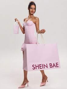 SHEIN BAE 女士纯色粉色优雅连衣裙 - 粉色 - 查看 6