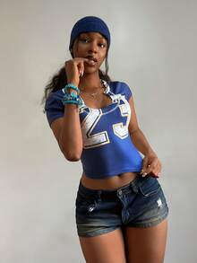 StreetHx Women's Fashion U-Neck Printed Short Sleeve T-Shirt - Multicolor - View 5