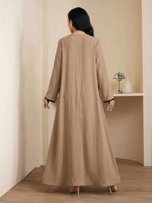 Veilorie Women's Round Neck Long Sleeve Button Design Loose Arabic Style Dress - Khaki - View 6