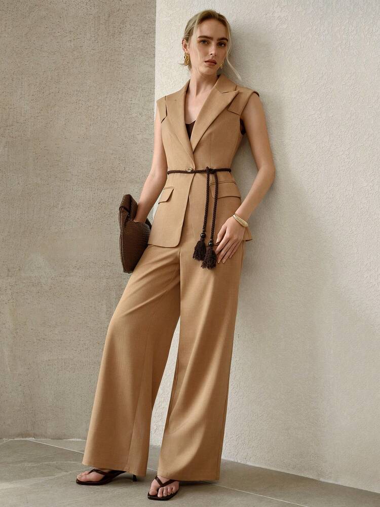 PEAK COLLAR LOOSE FIT WAISTCOAT, CASUAL COMMUTER WEAR