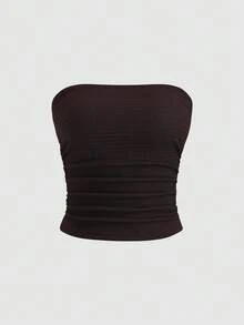 Sweetra Bộ 3 áo croptop quây ngực họa tiết jacquard thời trang, dáng ôm, đa năng cho tiệc tùng, công sở, màu trắng/nâu/đen. - Nhiều màu - Xem 8