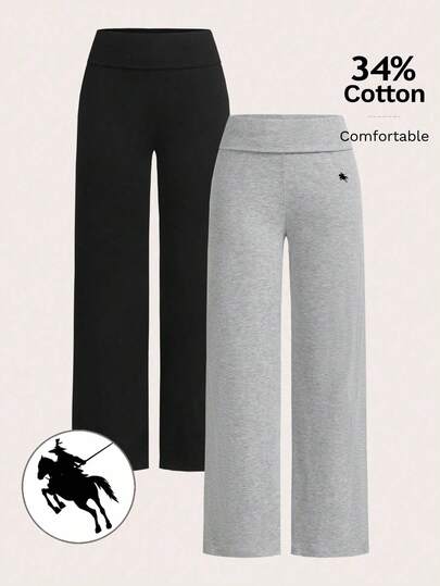 SHEIN EZwear قطعتان من السراويل الواسعة ذات الخصر العالي والطباعة الجرافيكية للنساء، مريحة وكاجوال، مناسبة للصيف والعودة إلى المدرسة والسفر بالمطار والخروج