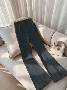 GlowEve CURVE Plus Size Women Elegant Commuter Casual Solid High Waist Pocket Work Pants - Dark Grey - View 2