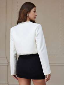 Aveloria Rosie Fashionable Tweed Beaded Embellished Long Sleeve Jacket