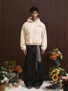 TOKVUE Áo nỉ chui đầu nam phong cách đường phố phổ biến, chất lượng cao, thêu logo INS, phối màu tương phản, kiểu dáng thường ngày, thoải mái, phù hợp với trang phục đường phố. - Màu be - Xem 2