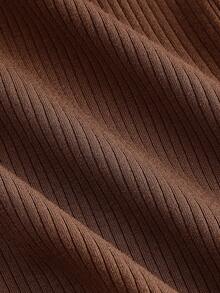 SHEIN MOD 复古卡其色荷叶边领针织迷你连衣裙 - 学院风，70年代复古风，休闲舒适，通勤必备，尽显老钱气质，完美适用于校园装、教师服和办公室着装。 - 棕色 - 查看 4