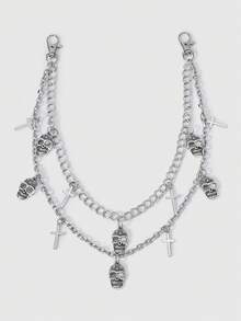 Silver Skull Cross Double Chain Waist Chain