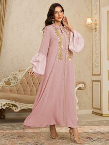 Al Najma Đầm nữ sang trọng, thanh lịch, tay phồng xếp ly, thiết kế riêng. - Hồng - Xem 4