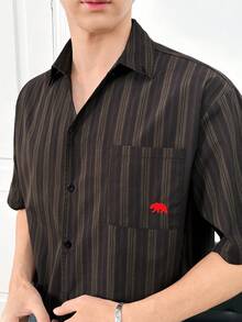 ESTAVOR Men's Fashionable Casual Striped Button-Down Short Sleeve Shirt - Brown - View 5