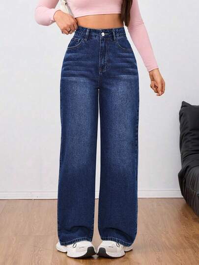 Jeanoix Jeans de mezclilla casuales de unicolor para mujer