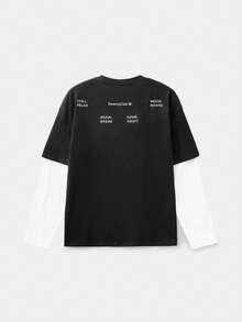 Manfinity Unisex 男士撞色二合一圆领长袖字母印花休闲T恤