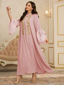 Al Najma Đầm nữ sang trọng, thanh lịch, tay phồng xếp ly, thiết kế riêng. - Hồng - Xem 5